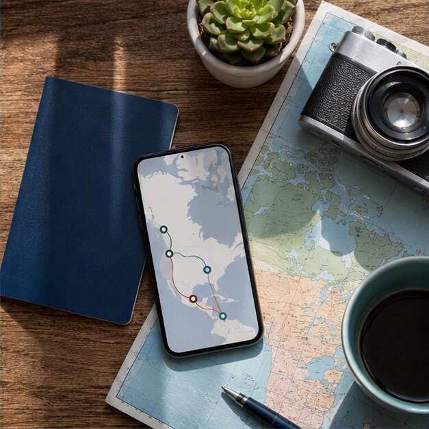 Traveller planning a Canada, USA and Mexico journey with one smartphone